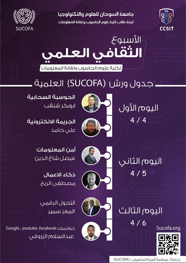 الفعالية القادمة: أسبوع كلية علوم الحاسب وتقنية المعلومات (CCSIT) – جدول ورش عمل "عائلة حاسب الاستدامة" (SUCOFA)