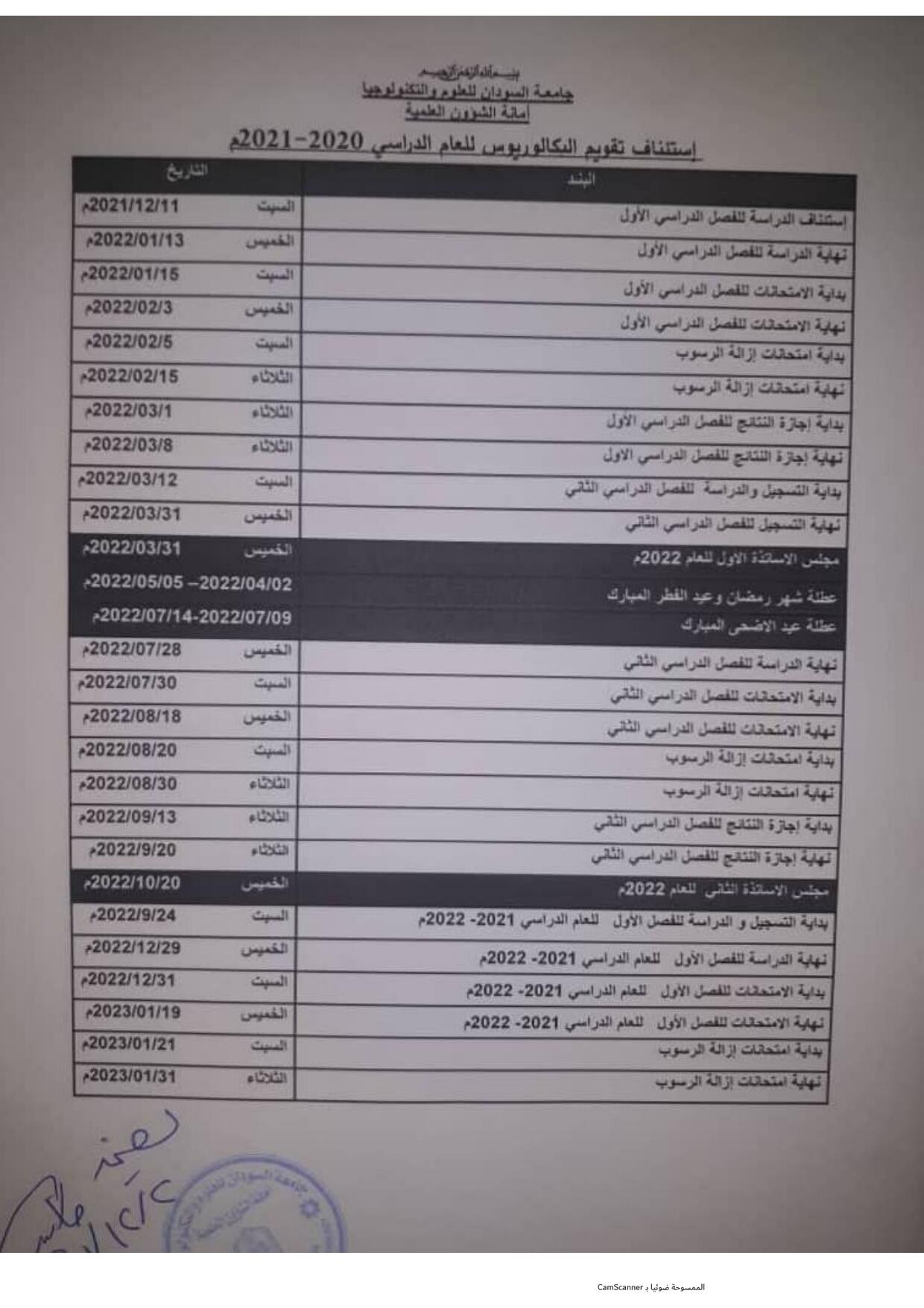 Modified Calendar for Resumption of Studies (Dec 2021)