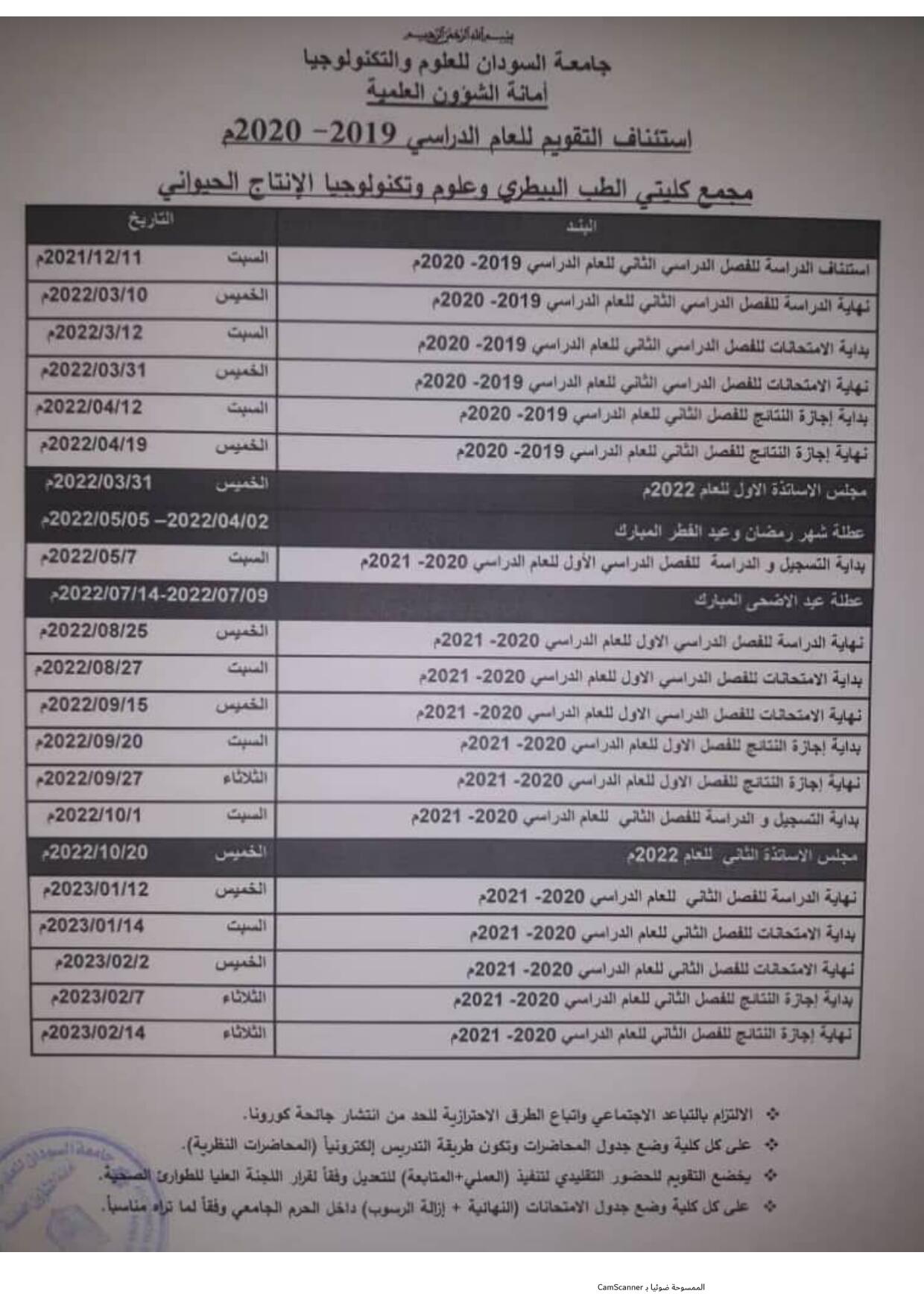 Modified Calendar for Resumption of Studies (Dec 2021)