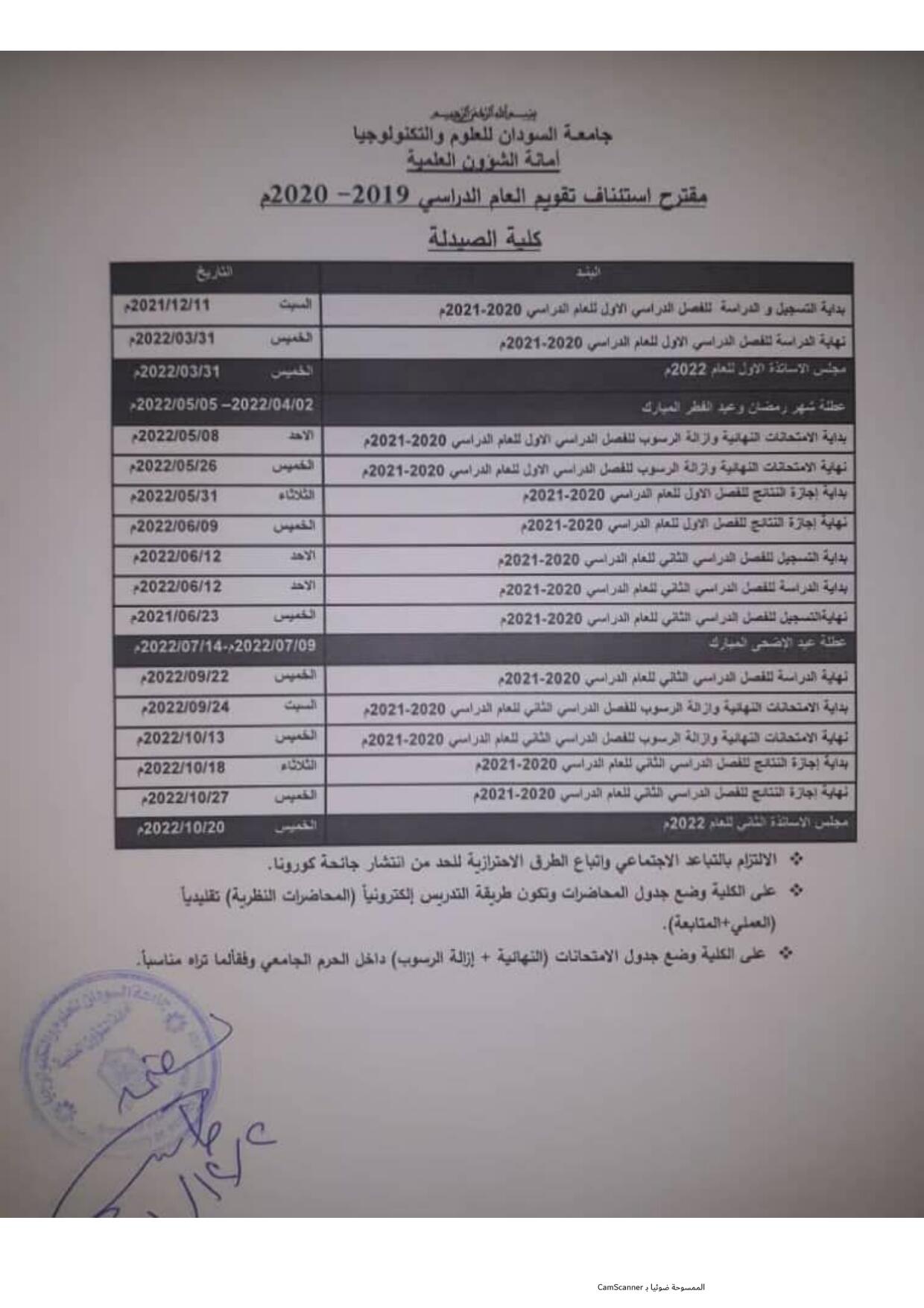 Modified Calendar for Resumption of Studies (Dec 2021)