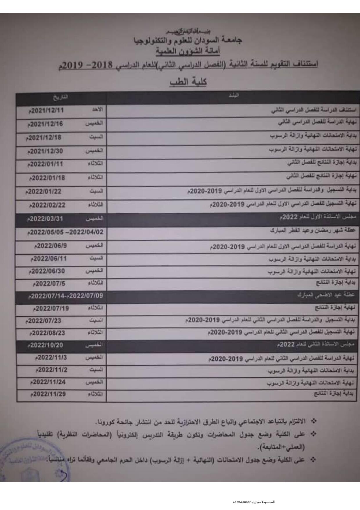 Modified Calendar for Resumption of Studies (Dec 2021)